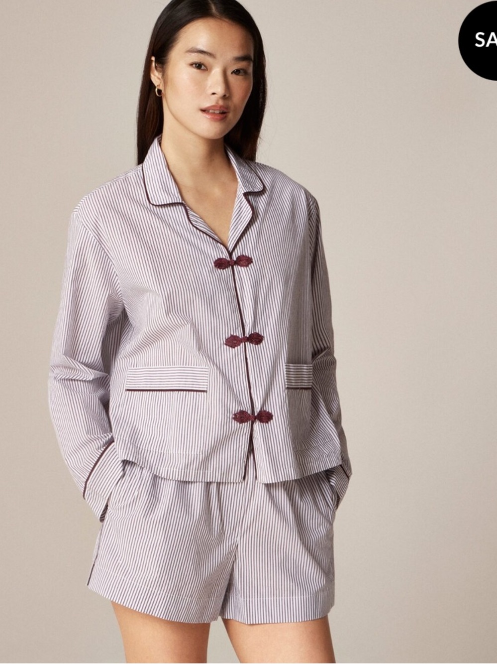 J Crew Cotton Poplin Stripe Pajama Short Set in Burgundy Stripe